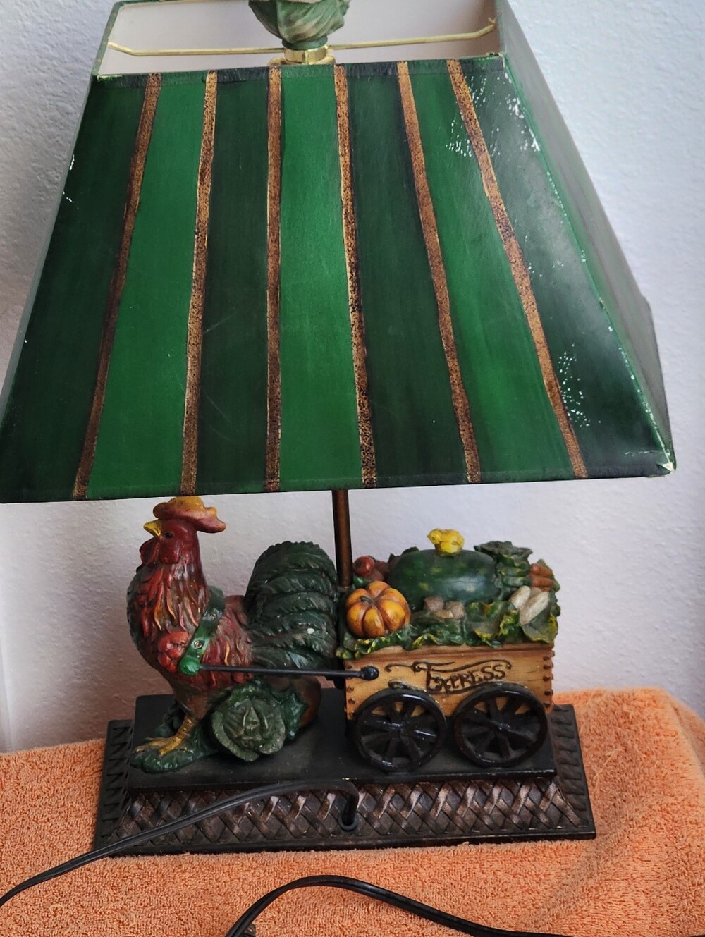 Decorative Rooster Cart Table Lamp - Green Shade